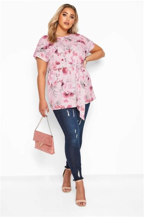 Yours London Light Pink Floral Belted Peplum Top Yours Clothing