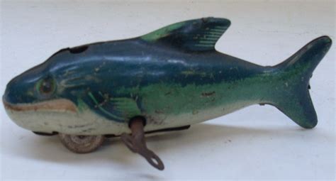 1950s German Made Tin Toy Whale Marked Made In Us Zone Germany W Key