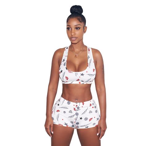 Sexy Cropped Tank Tops Mini Shorts Casual Sportswear 2 Piece Set Women Summer Fashion Printed
