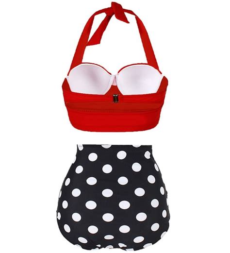 Womens Retro Vintage Polka Underwire High Waisted Swimsuit Bathing