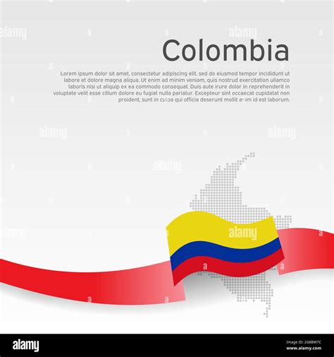 Colombia Flag Mosaic Map On White Background Wavy Ribbon With The