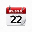 22 de noviembre. Vector plano icono de calendario diario. Fecha y hora ...