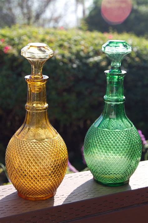Vintage Wine Decanters Amber Emerald Colored Glass