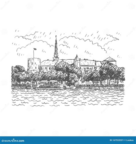 Castle Riga Latvia Graphic Sketch Stock Illustration Illustration