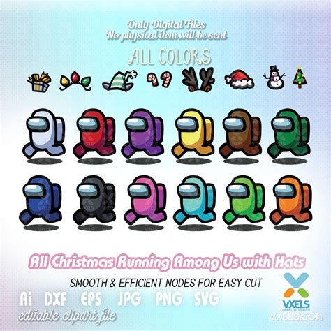 All Christmas Hats Running Among Us With All Character Colors Svg Bundle