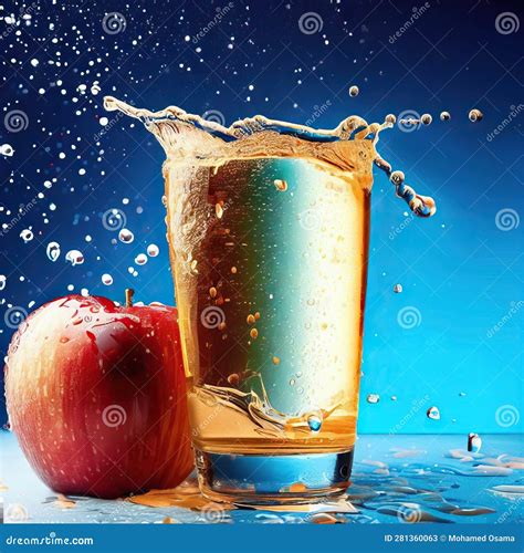 Fresh Apple Juice Splash Isolated On Blue Background Stock Image