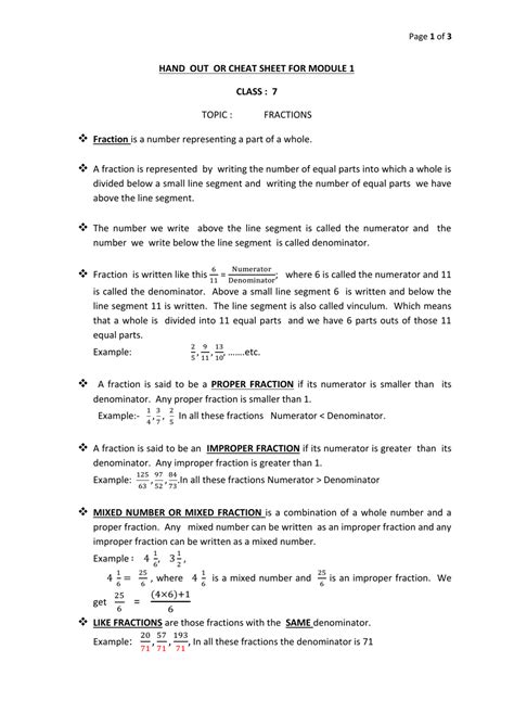 Math Cheat Sheet Fractions Download Printable Pdf Templateroller