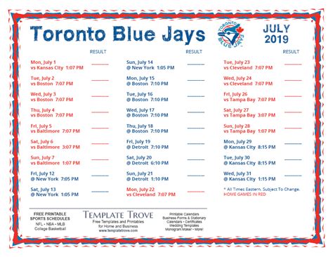 Visit espn to view the toronto blue jays team schedule for the current and previous seasons. Printable 2019 Toronto Blue Jays Schedule