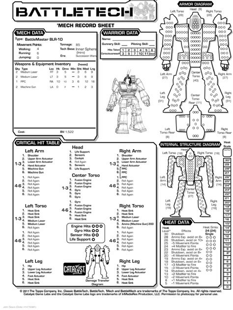 Battletech Record Sheets Blr 1d Pdf