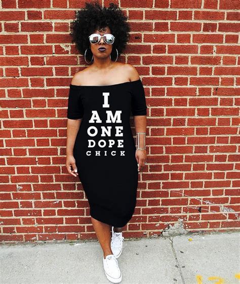 I Am One Dope Chick Off Shoulder Midi In Black Haus Of Swag
