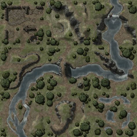 Wilderness With River Battle Map Fantasy Map Adventure Map Forest Map