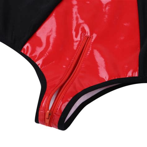 Womens Wetlook Leather Underwear Shorts Zipper Crotch Surspender Panties Briefs Ebay