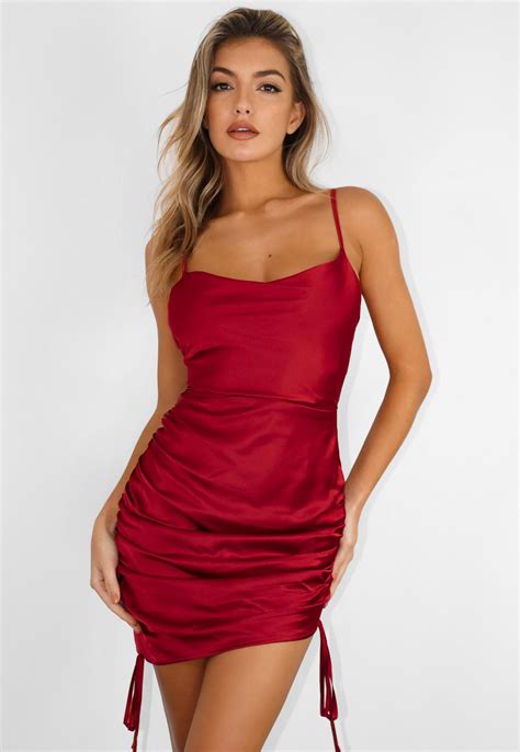 Tall Rust Satin Cowl Neck Ruched Side Mini Dress Missguided Ireland