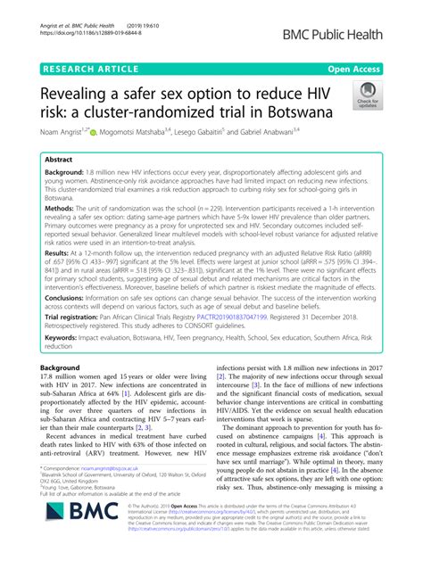 pdf revealing a safer sex option to reduce hiv risk a cluster randomized trial in botswana