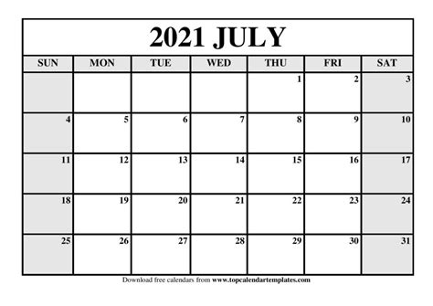 free july 2021 printable calendar in editable format