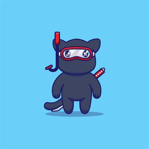 Premium Vector Cute Ninja Cat Wearing Diving Goggles