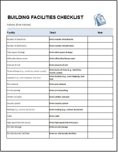 Building Facilities Checklist Template Excel Templates Images And