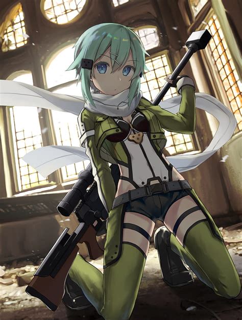 Online Crop Hd Wallpaper Weapon Sword Art Online Sniper Rifle Anime Gun Blue Eyes