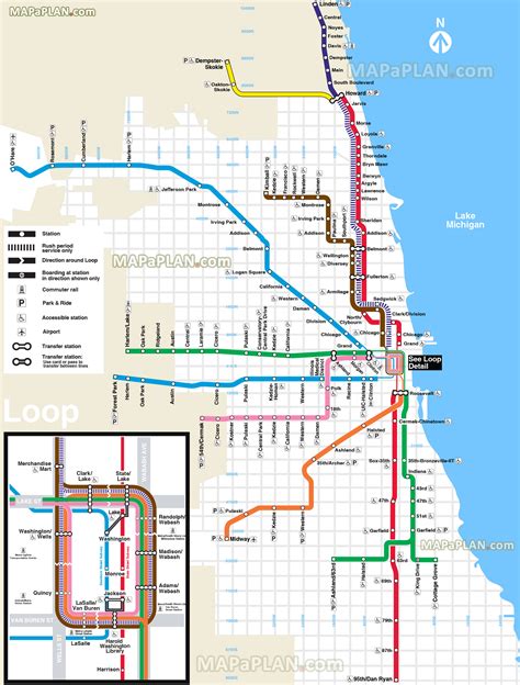 Map Of Chicago Tourist Attractions El L Train Subway Metro Tube