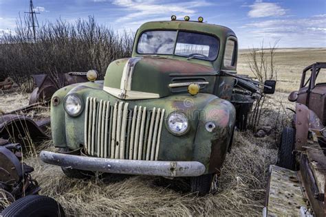 Abandoned Vintage Green Two Ton Truck On The Saskatchewan Prairies