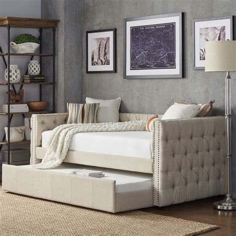 Weston Home Kenswick Tufted Upholstered Twin Daybed With Trundle Beige
