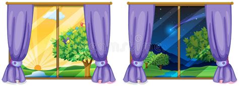 Cartoon skyscrapers at night with moon and stars, at day with sun inside home windows., and discover more than 12 million professional graphic resources on freepik. Two Window Scenes Day And Night Stock Vector ...
