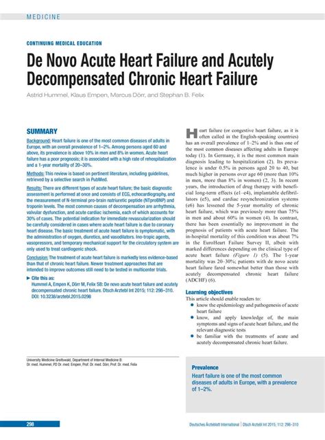 Start studying acute decompensated heart failure. De Novo Acute Heart Failure and Acutely Decompensated ...