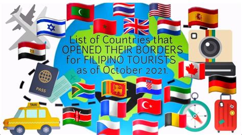 List Of Countries That Opened Their Borders For Filipino Tourists As Of