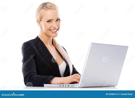 Cute Blond Business Woman Working On Laptop Stock Photo Image Of Girl