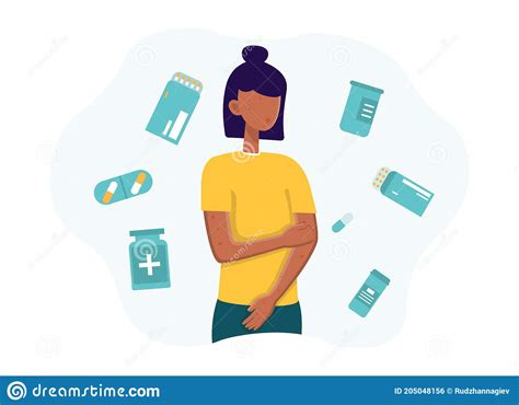 Woman With Medecine Allergy And Red Spots All Over Her Skin Stock Vector Illustration Of Itch