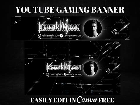 Gaming Youtube Channel Banner Diy Canva Template For Men Neon Etsy