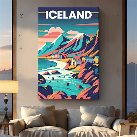 Iceland Travel Poster Canvas Wall Art Icelandic Etsy