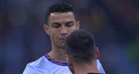 The greeting of Messi and Cristiano Ronaldo prior to PSG vs. Al Nassr ...
