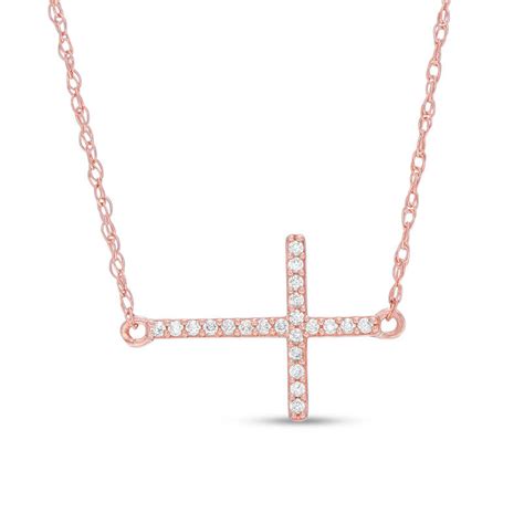 1 20 CT T W Diamond Sideways Cross Necklace In 10K Rose Gold Zales