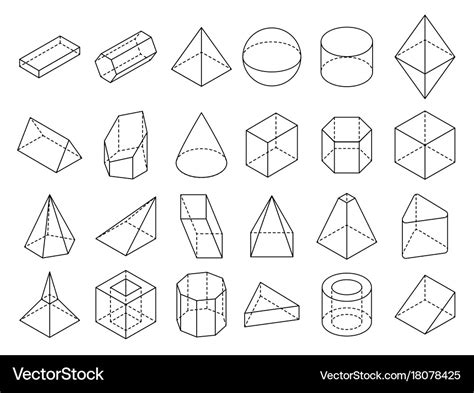 Abstract Isometric 3d Geometric Outline Shapes Vector Image