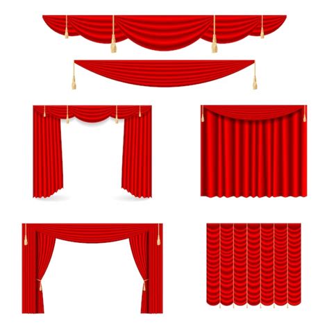 Premium Vector Set Of Red Silk Curtains With Light And Shadows Of The