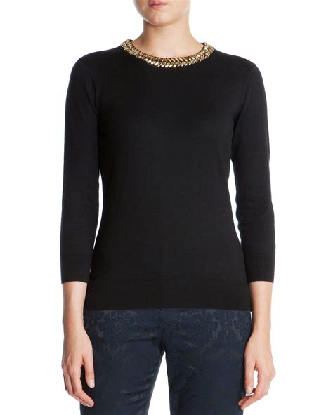 Ted Baker Tahin Embellished Neck Sweater In Black Lyst
