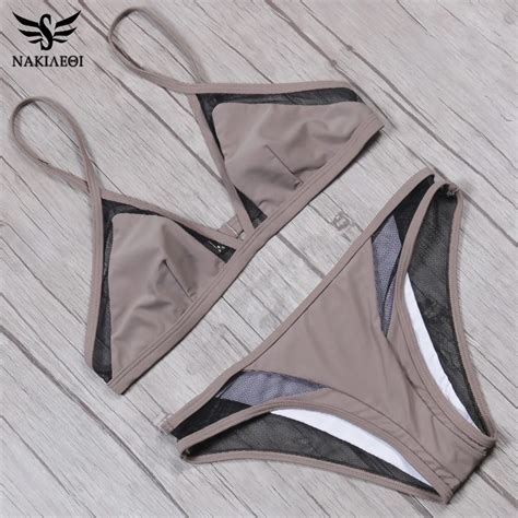 Nakiaeoi 2018 New Mesh Bikini Sexy Swimwear Push Up Bikini Set Women