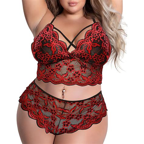 plus size lingerie set for women， sexy cross strappy lace up bra lace high waisted underwear