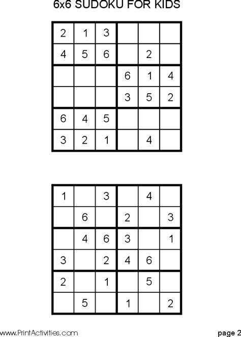 Free Kid Sudoku Puzzle 6x6 Page 2 Sudoku Sudoku Puzzles Sudoku