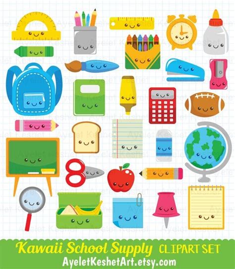 Kawaii School Clipart Set Cute Digital Clipart Bundle For Personal