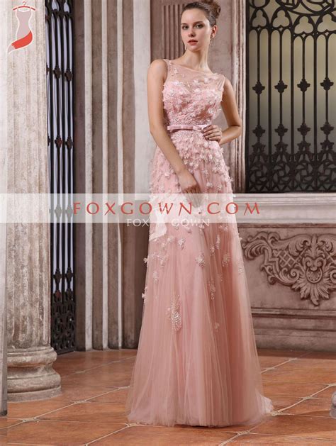 Luxury Pink Floor Length Lurxury Evening Dress With Sheer Neckline