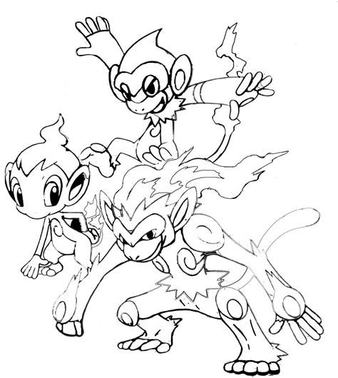 Dibujo Para Imprimir Y Colorear De Pokemon Trio De Monos Firetrio