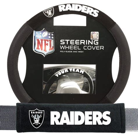 Oakland Raiders Nfl Steering Wheel Cover And Seatbelt Pad Auto Deluxe