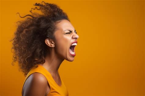 Premium Ai Image An Angry Black Woman Screaming On An Orange Background