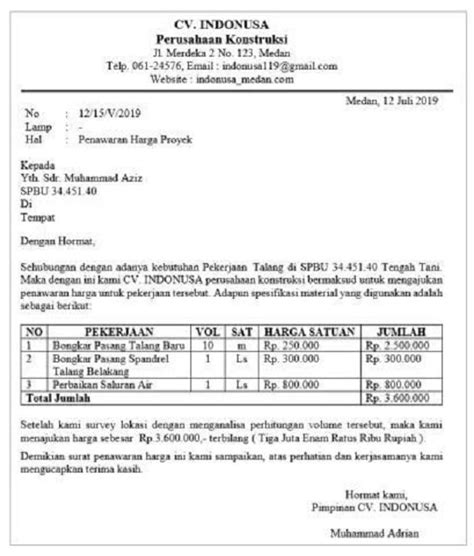 Contoh Surat Penawaran Harga Yang Baik Dan Benar