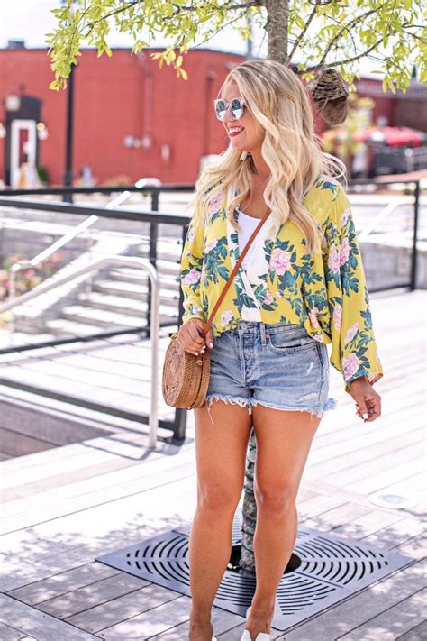 My Go To Kimono Denim Shorts And Brami Casual Summer Outfits