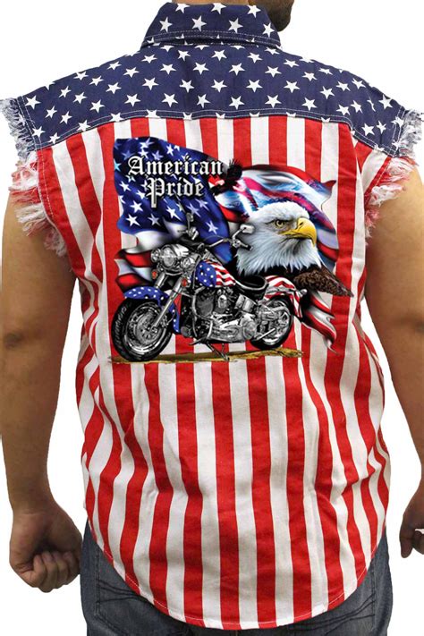 Biker Apparel Men S USA Flag Sleeveless Denim Shirt American Pride Motorcycle Biker Walmart