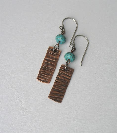 Hammered Copper Earrings For Women Handmade Copper Dangle Etsy