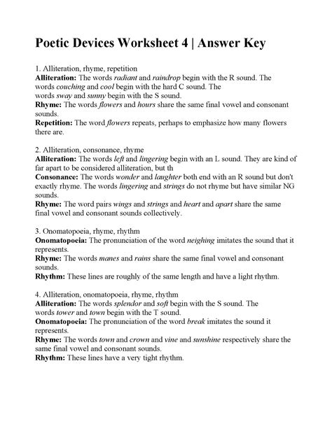 Literary Terms Worksheet Literary Devices Student Worksheet